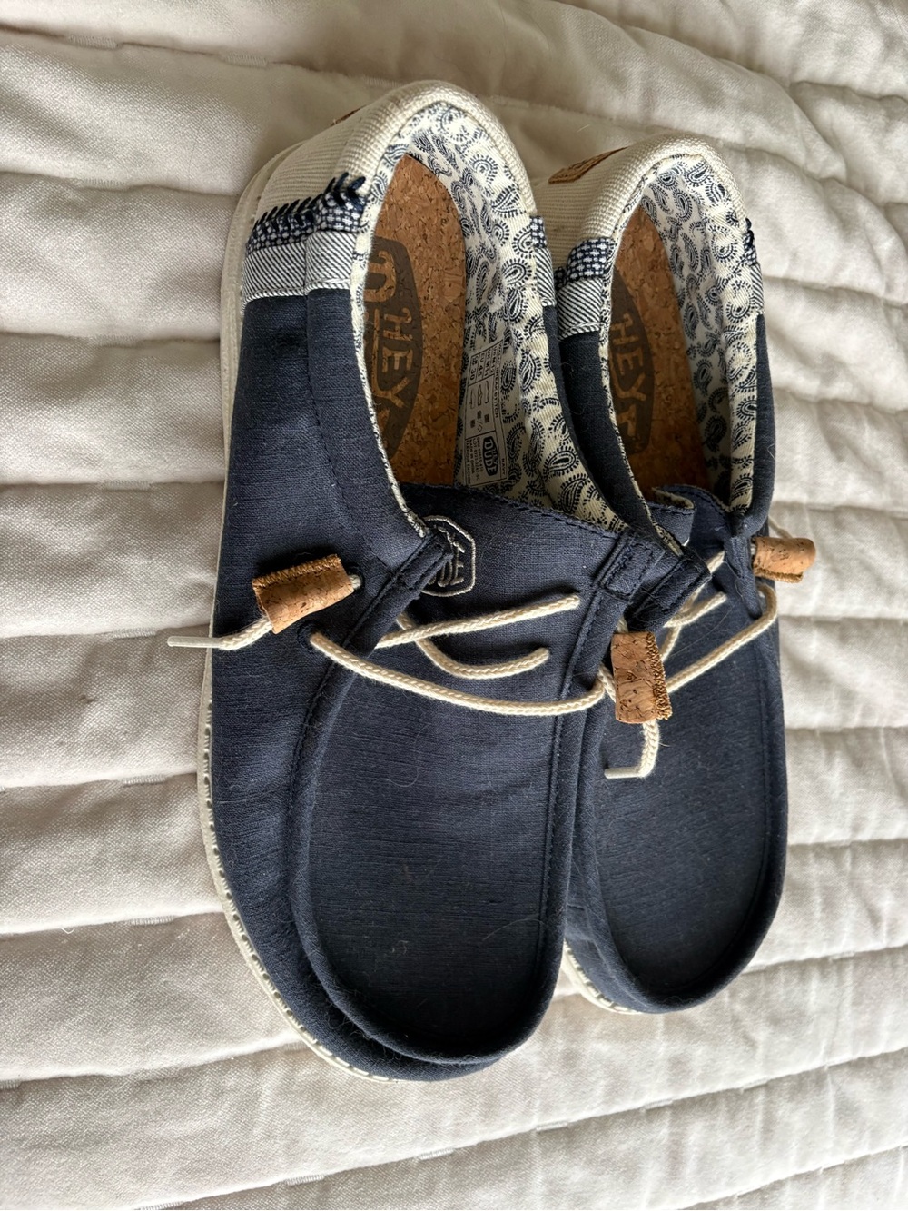Hey Dude Navy Canvas Slip-On Shoes with Cork Accents - Picture 8 of 8
